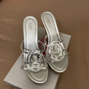 Payless Shoes(Fendi Replica) Silver Vintage Wedges